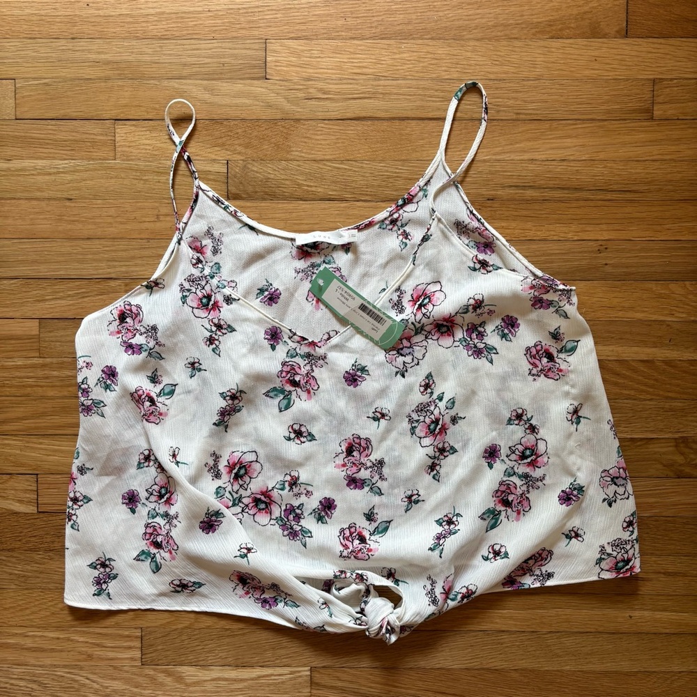 NWT Lush Floral Tie Front‎ Camisole White, Sz. L  Stitch Fix 90s Y2K Fairy Boho